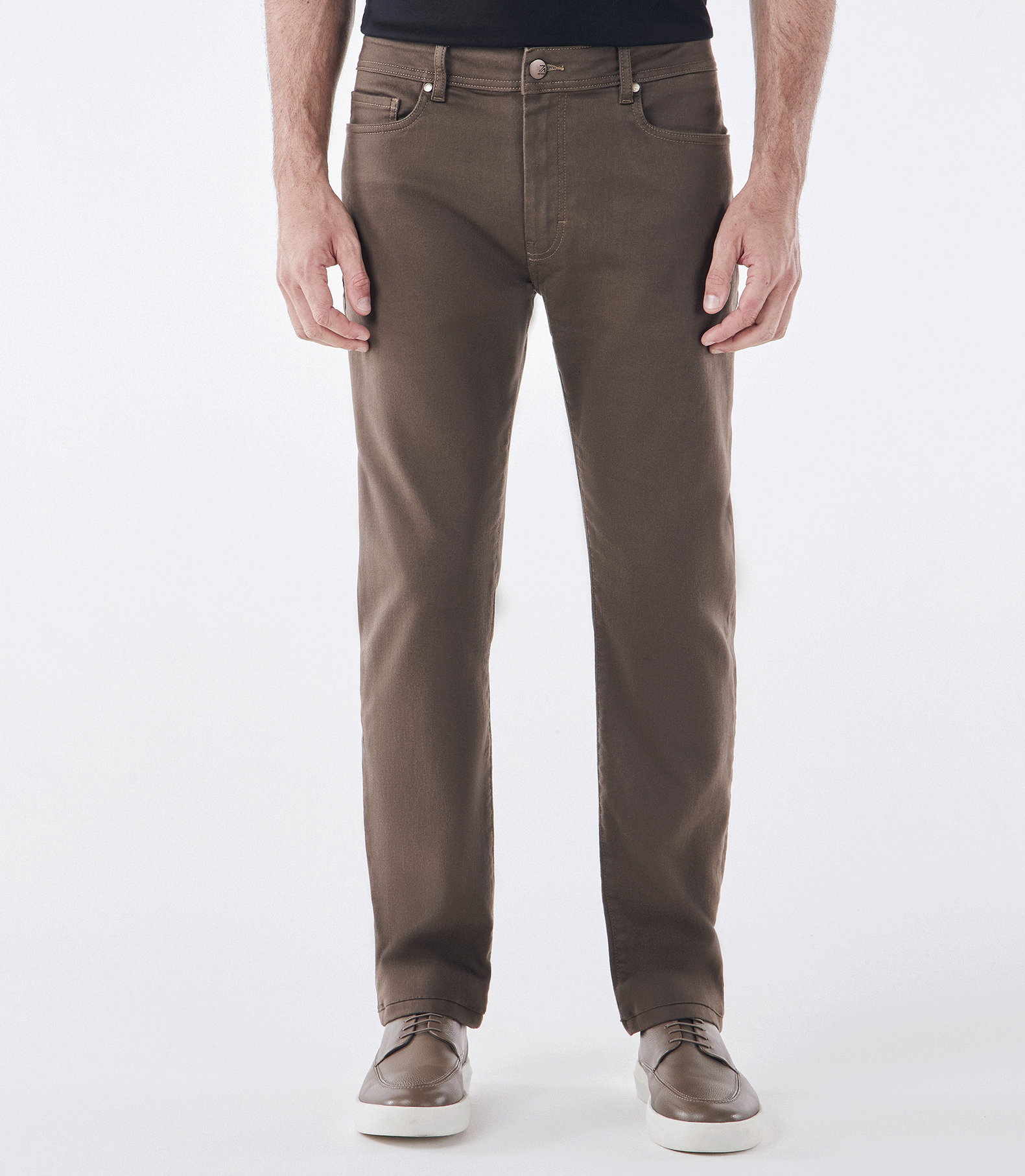 Calça Jeans Moletom Homemeeting Skinny Color Kaki
