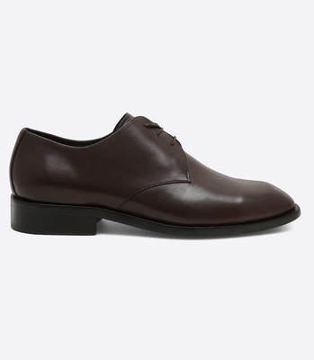 Sapato Social Liso Sola Quadrada Couro Altura Interna Marrom thumbnail 1