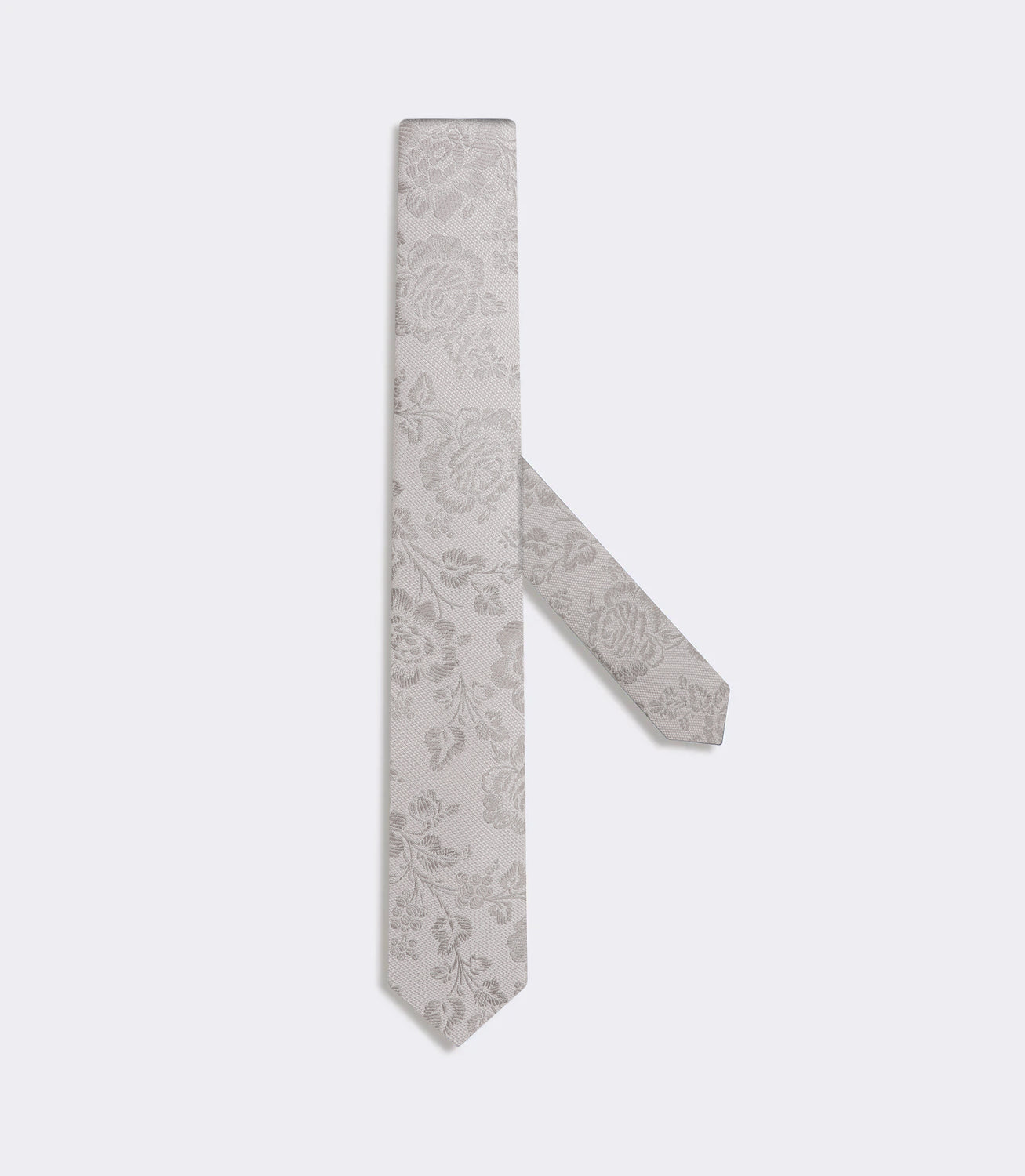 Gravata Slim Masculina em Seda Jacquard Floral Prata – slide 1