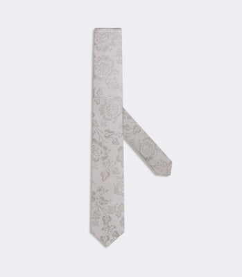 Gravata Slim Masculina em Seda Jacquard Floral Prata thumbnail 1