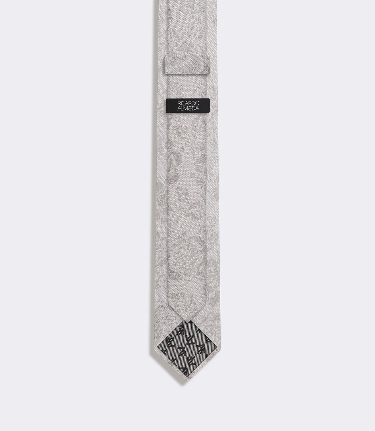 Gravata Slim Masculina em Seda Jacquard Floral Prata – slide 2