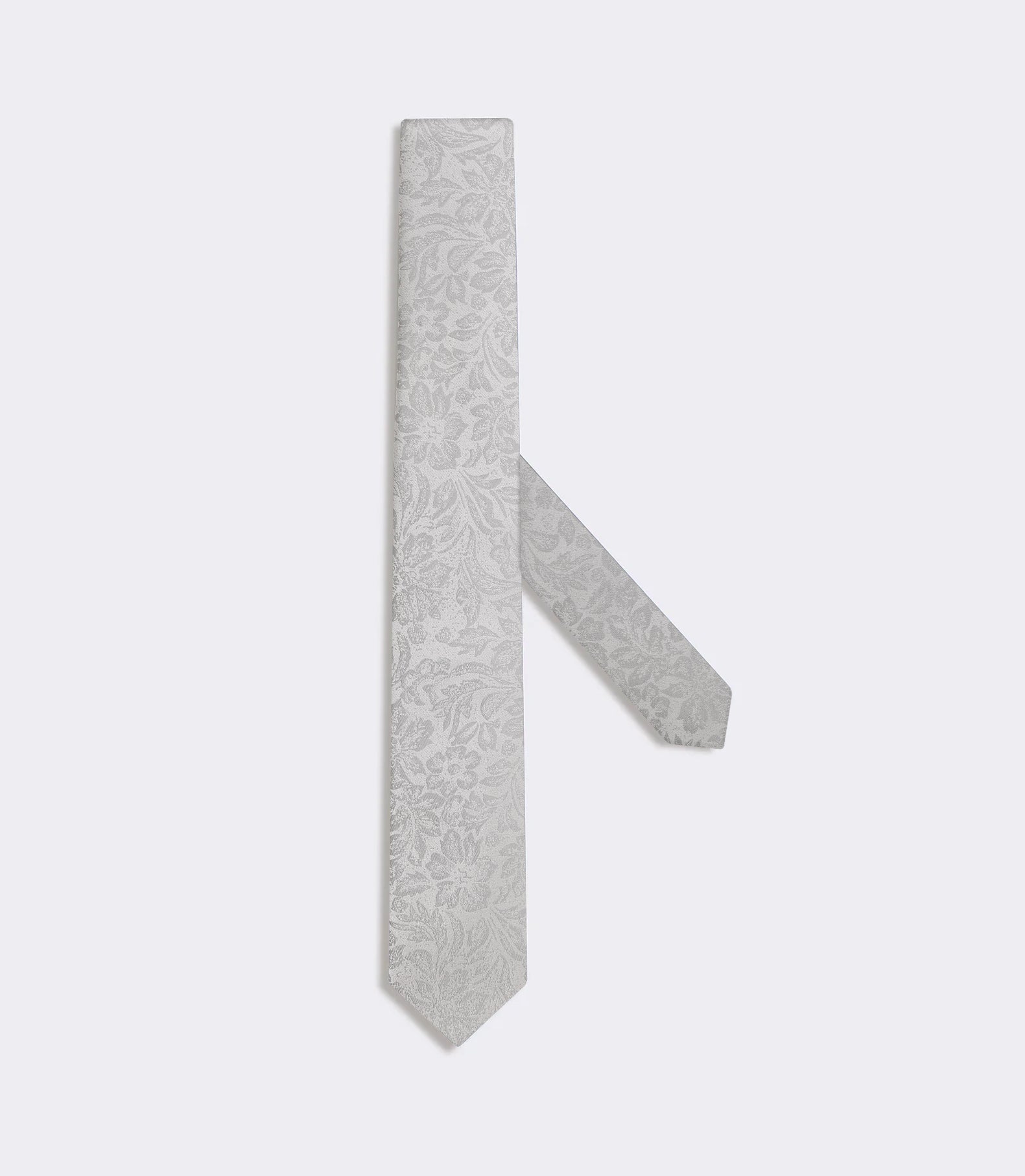 Gravata Slim Masculina em Seda Jacquard Folhagens Prata