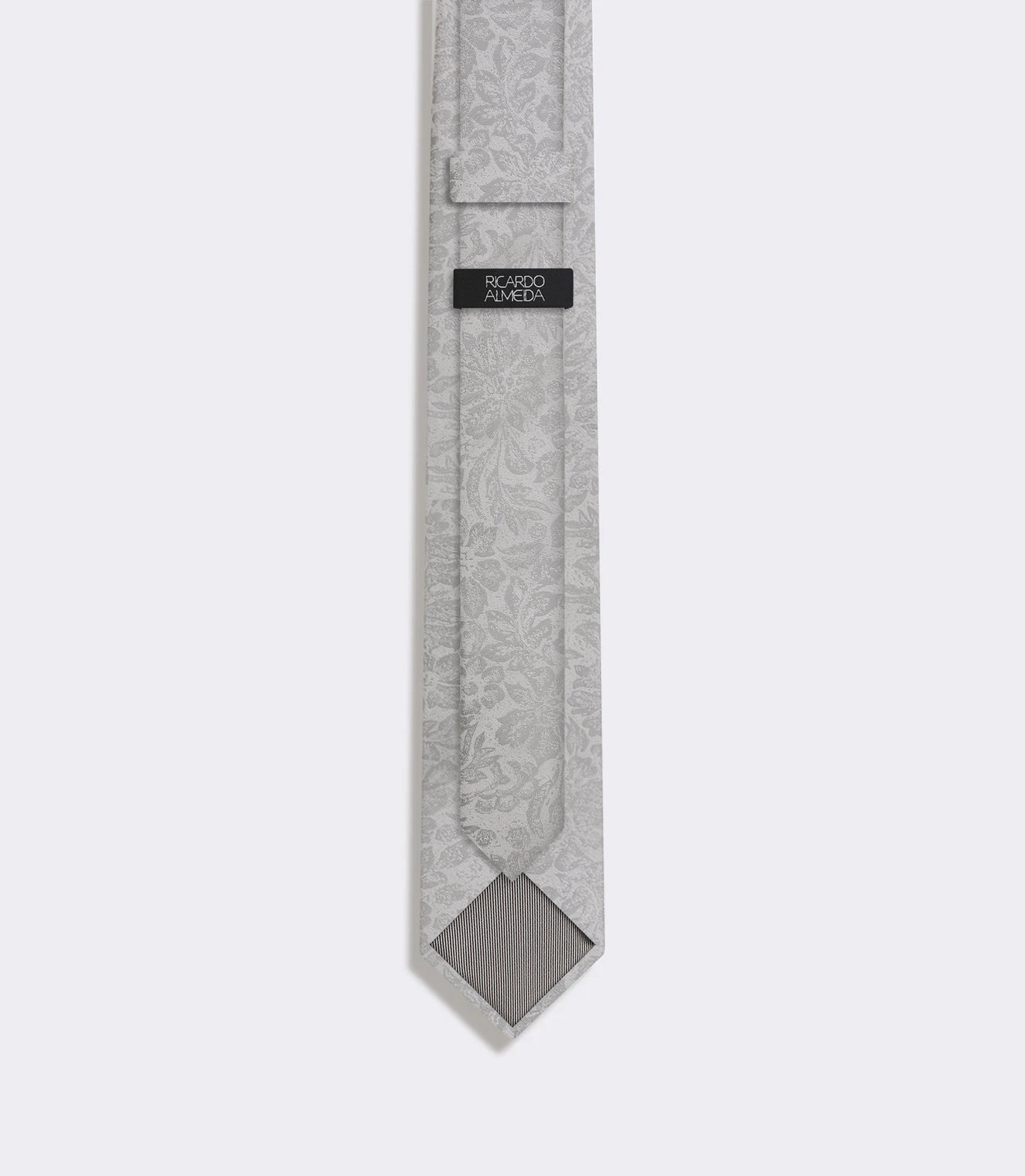 Gravata Slim Masculina em Seda Jacquard Folhagens Prata – slide 2