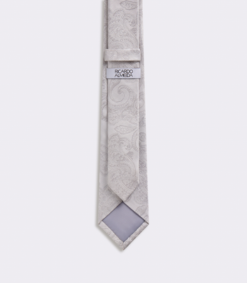 Gravata Jacquard Paisley Seda Branco thumbnail 2