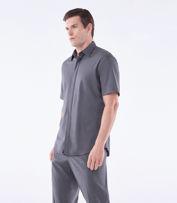 Camisa Social Manga Curta Vista Coberta Lã Cinza thumbnail 1