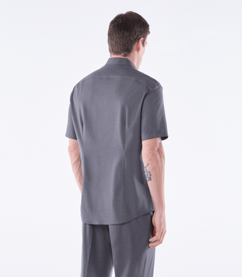 Camisa Social Manga Curta Vista Coberta Lã Cinza thumbnail 3