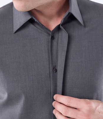 Camisa Social Manga Curta Vista Coberta Lã Cinza thumbnail 4