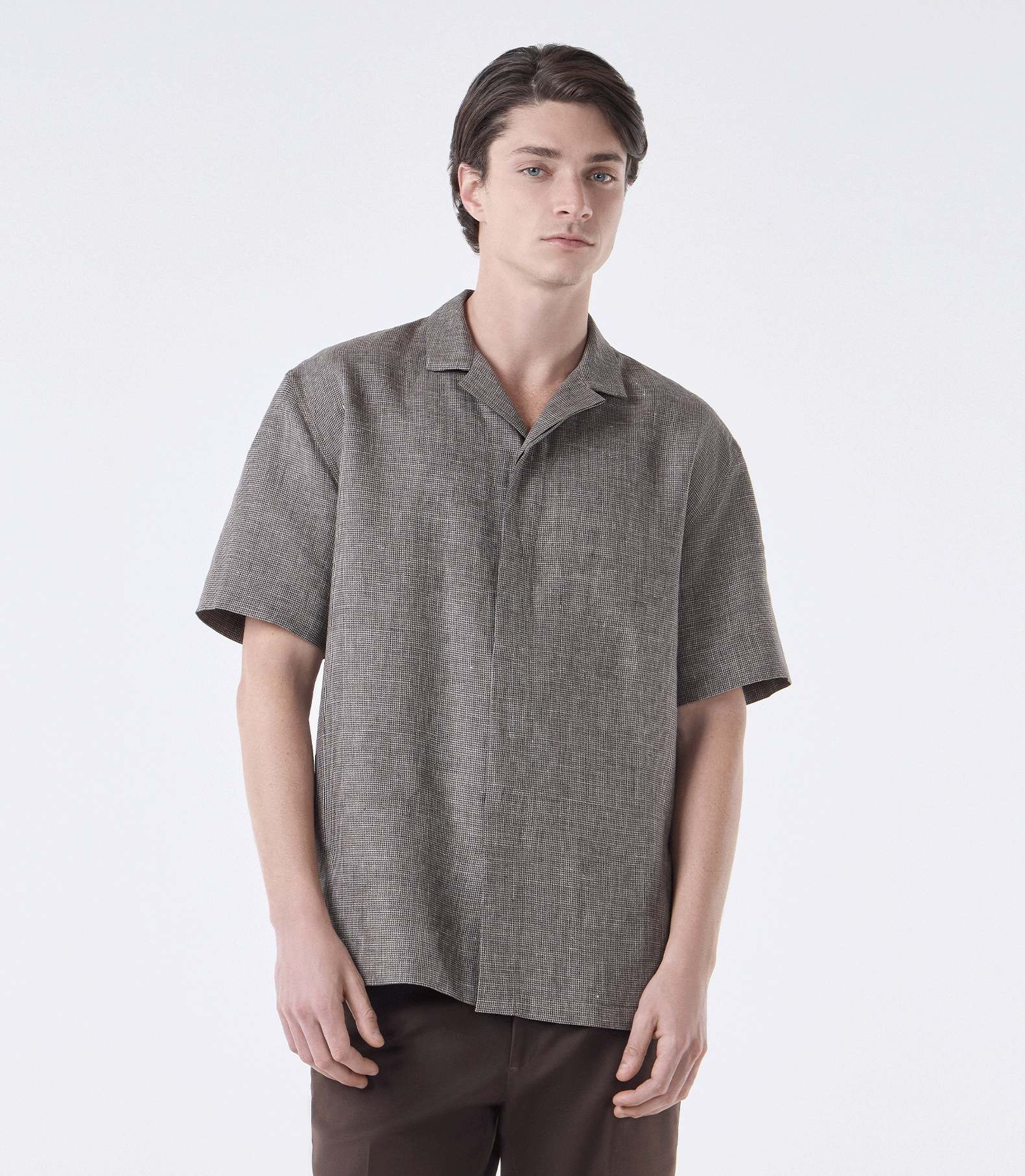 Camisa de Linho Box Manga Curta Marrom