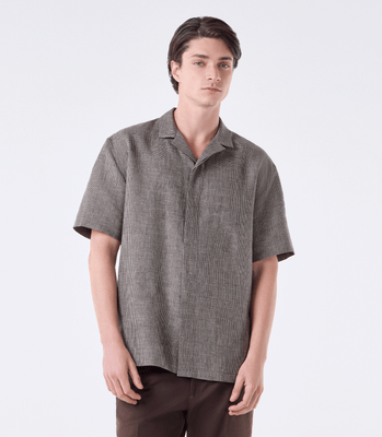 Camisa de Linho Box Manga Curta Marrom thumbnail 1