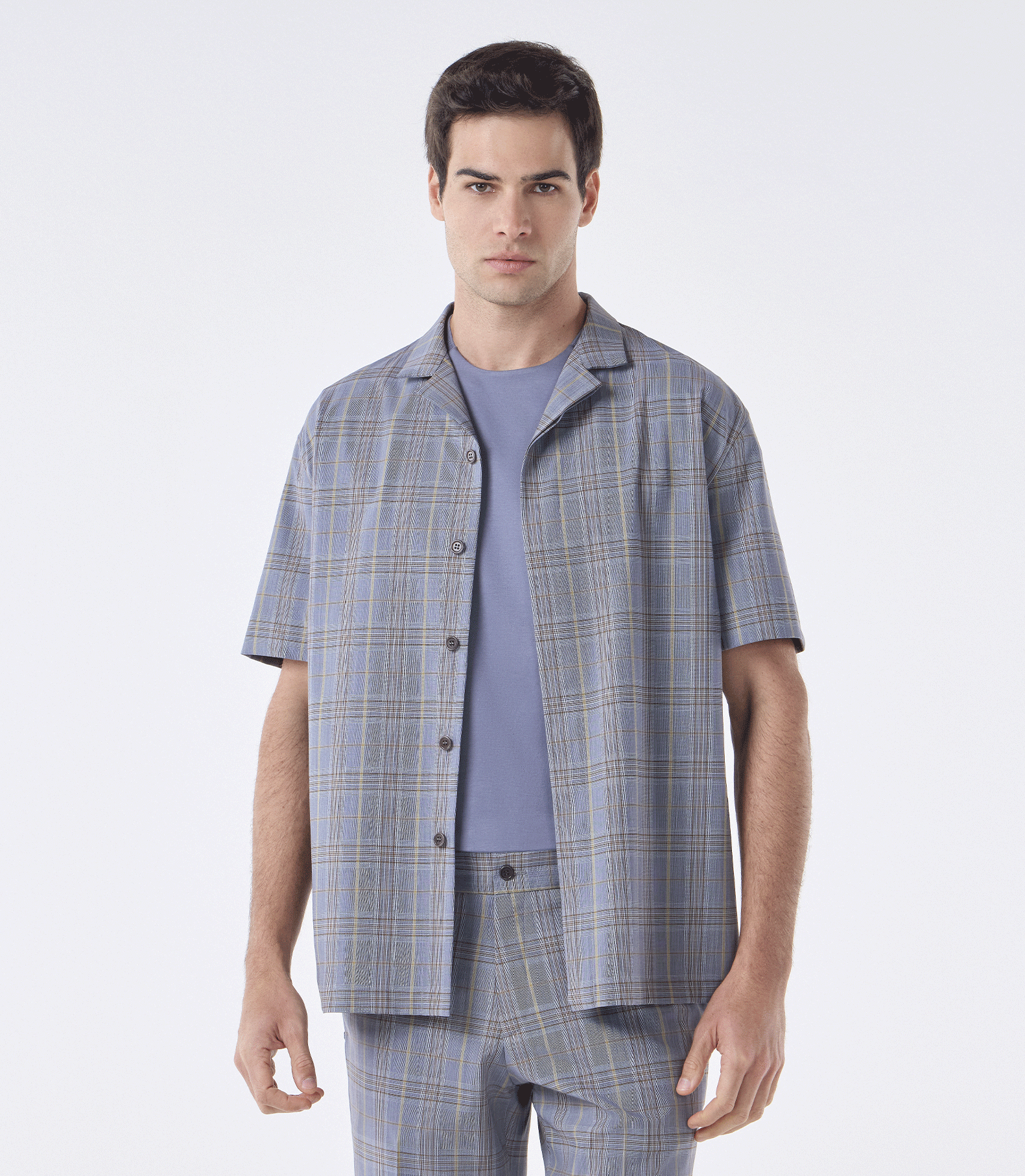 Camisa Box Manga Curta Xadrez Azul