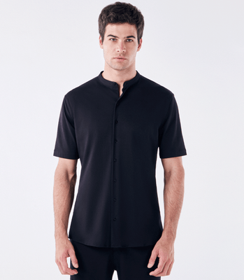 Camisa Manga Curta Gola Mao de Malha Homemeeting Preto thumbnail 1