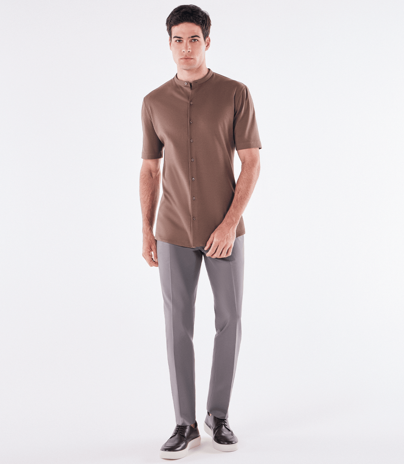 Camisa Manga Curta Gola Mao de Malha Homemeeting Marrom – slide 2