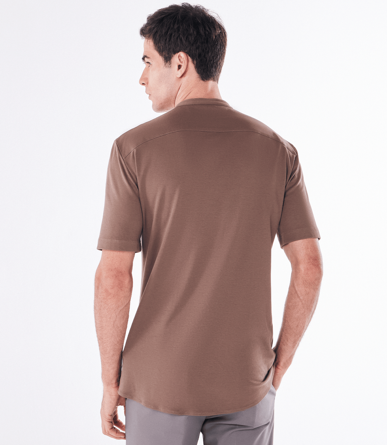 Camisa Manga Curta Gola Mao de Malha Homemeeting Marrom – slide 3