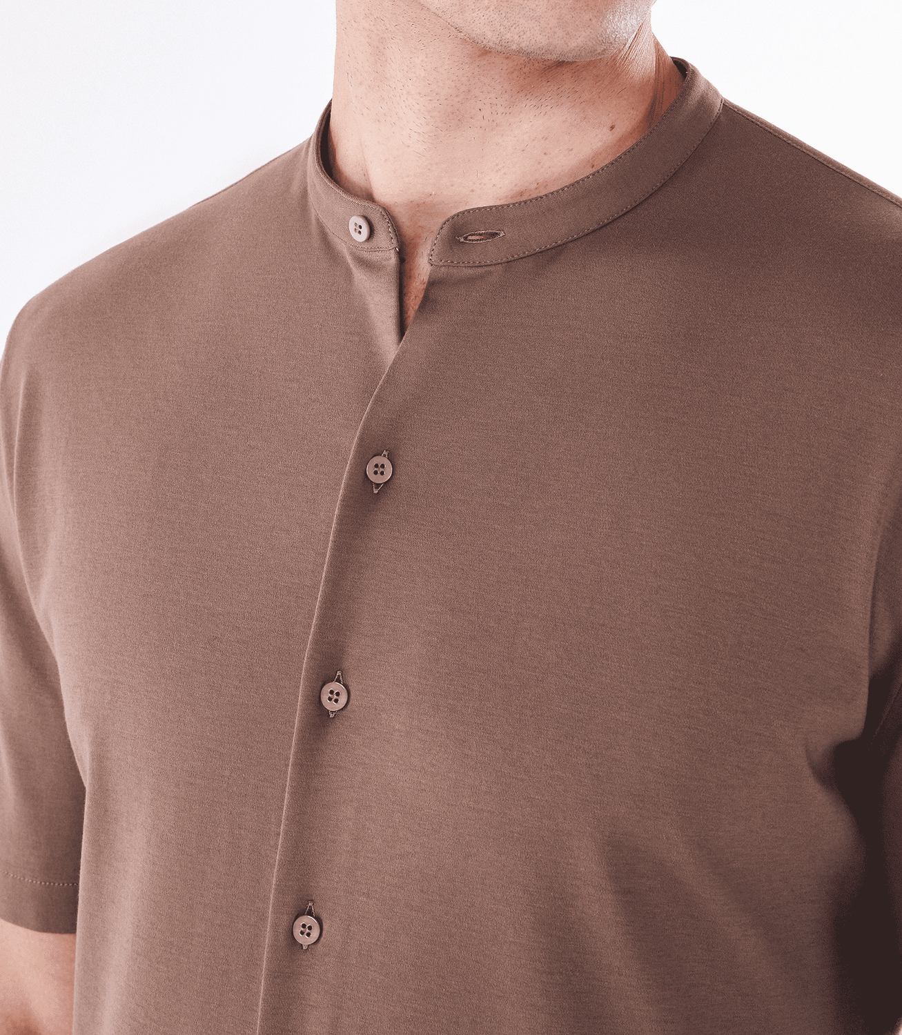 Camisa Manga Curta Gola Mao de Malha Homemeeting Marrom – slide 4