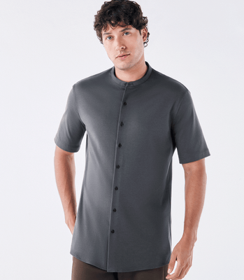 Camisa Manga Curta Gola Mao de Malha Homemeeting Cinza thumbnail 1