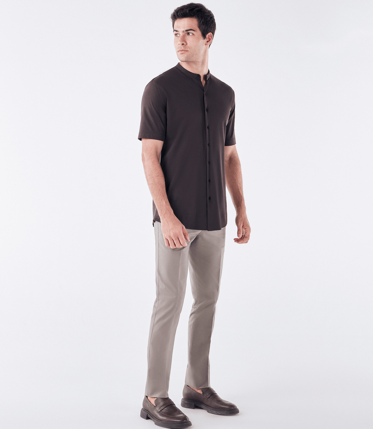Camisa Manga Curta Gola Mao de Malha Homemeeting Marrom – slide 2