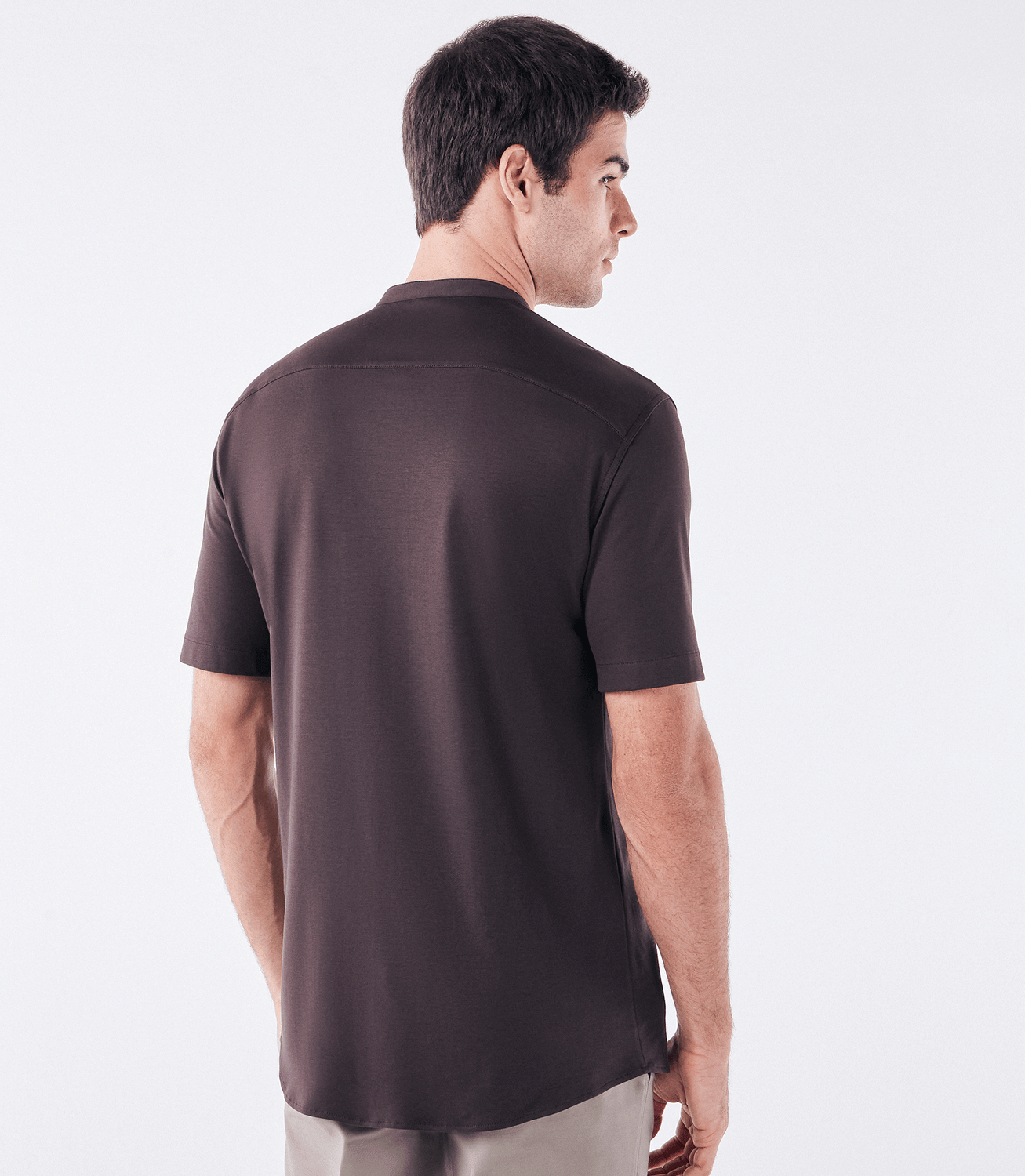 Camisa Manga Curta Gola Mao de Malha Homemeeting Marrom – slide 3