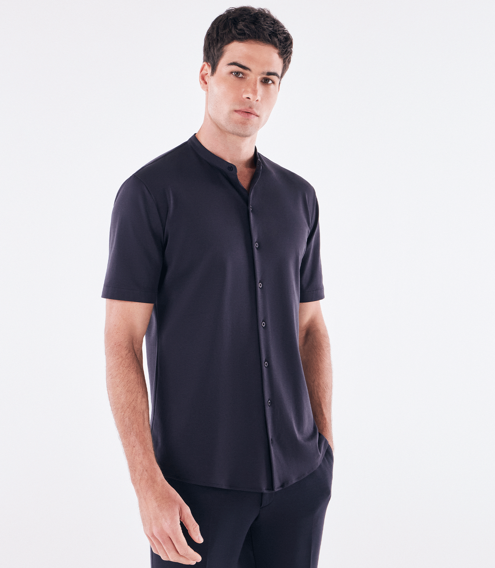 Camisa Manga Curta Gola Mao de Malha Homemeeting Azul