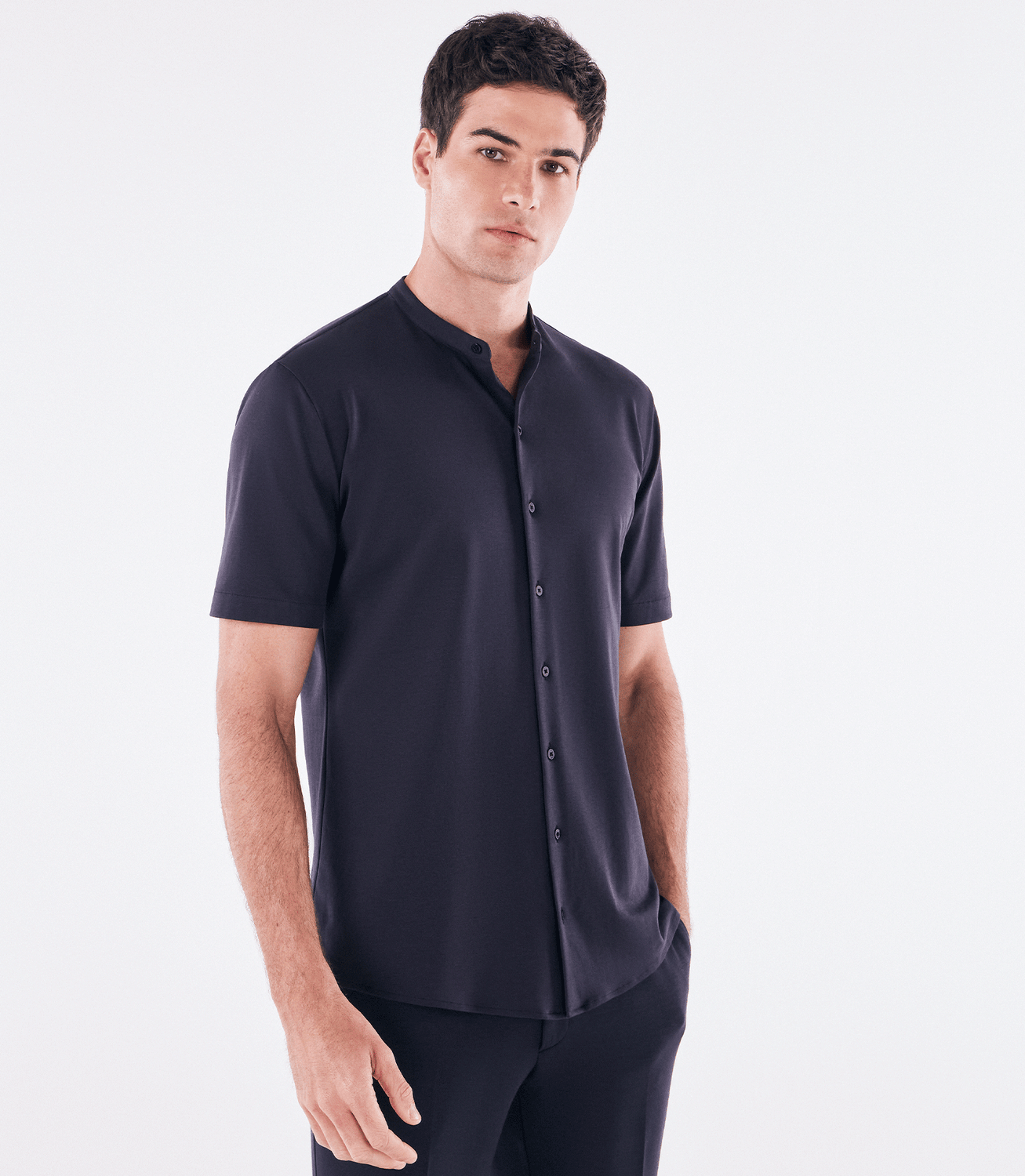 Camisa Manga Curta Gola Mao de Malha Homemeeting Azul – slide 1
