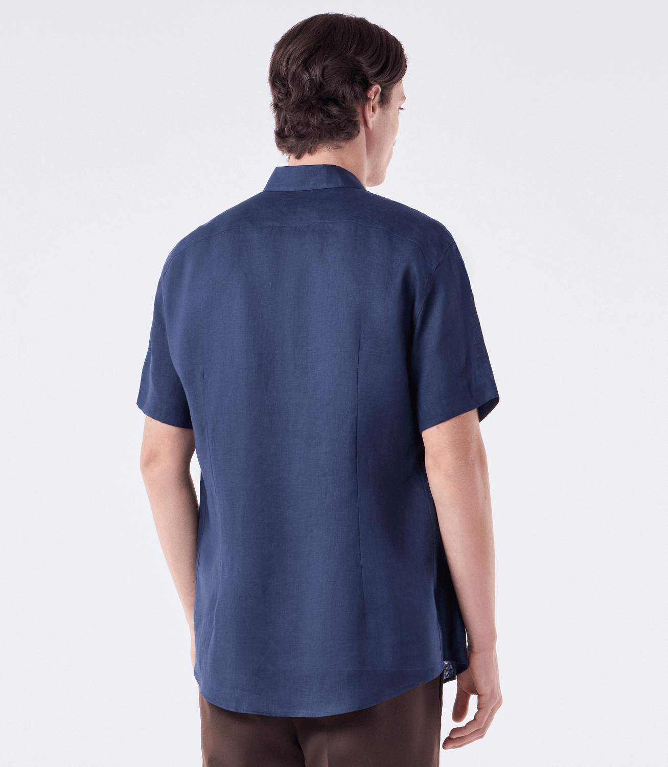 Camisa de Linho Básica Manga Curta Azul – slide 3