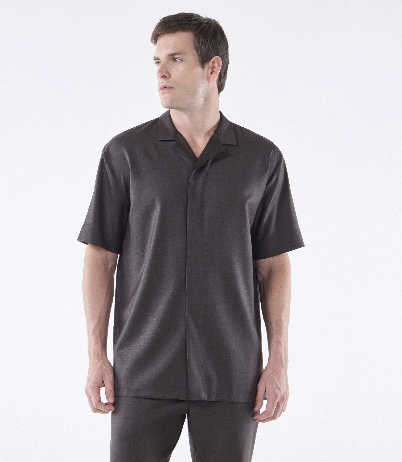 Camisa Box Manga Curta Lã Marrom