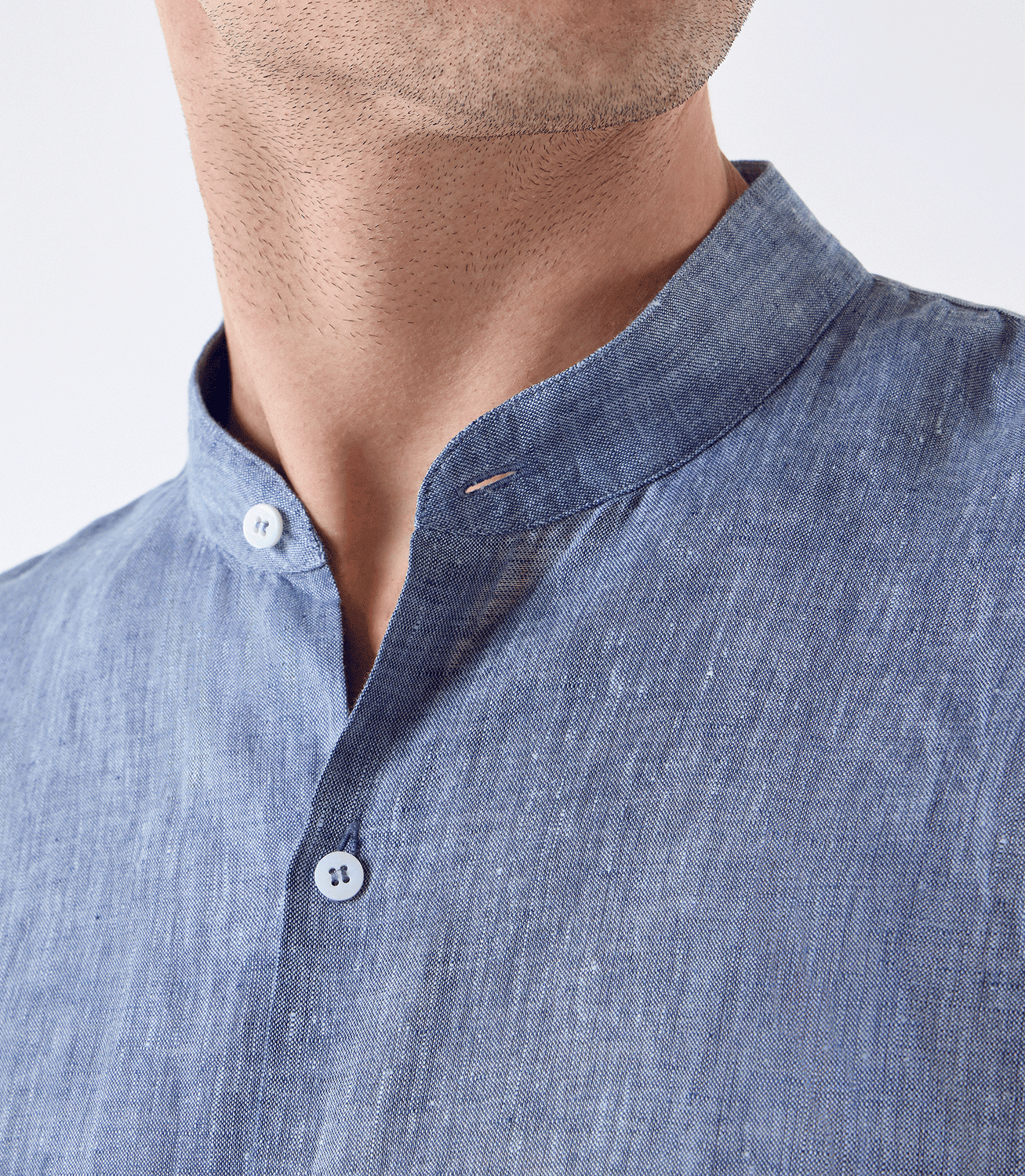 Camisa de Linho Fio Tinto Gola Mao Manga Curta Azul – slide 6