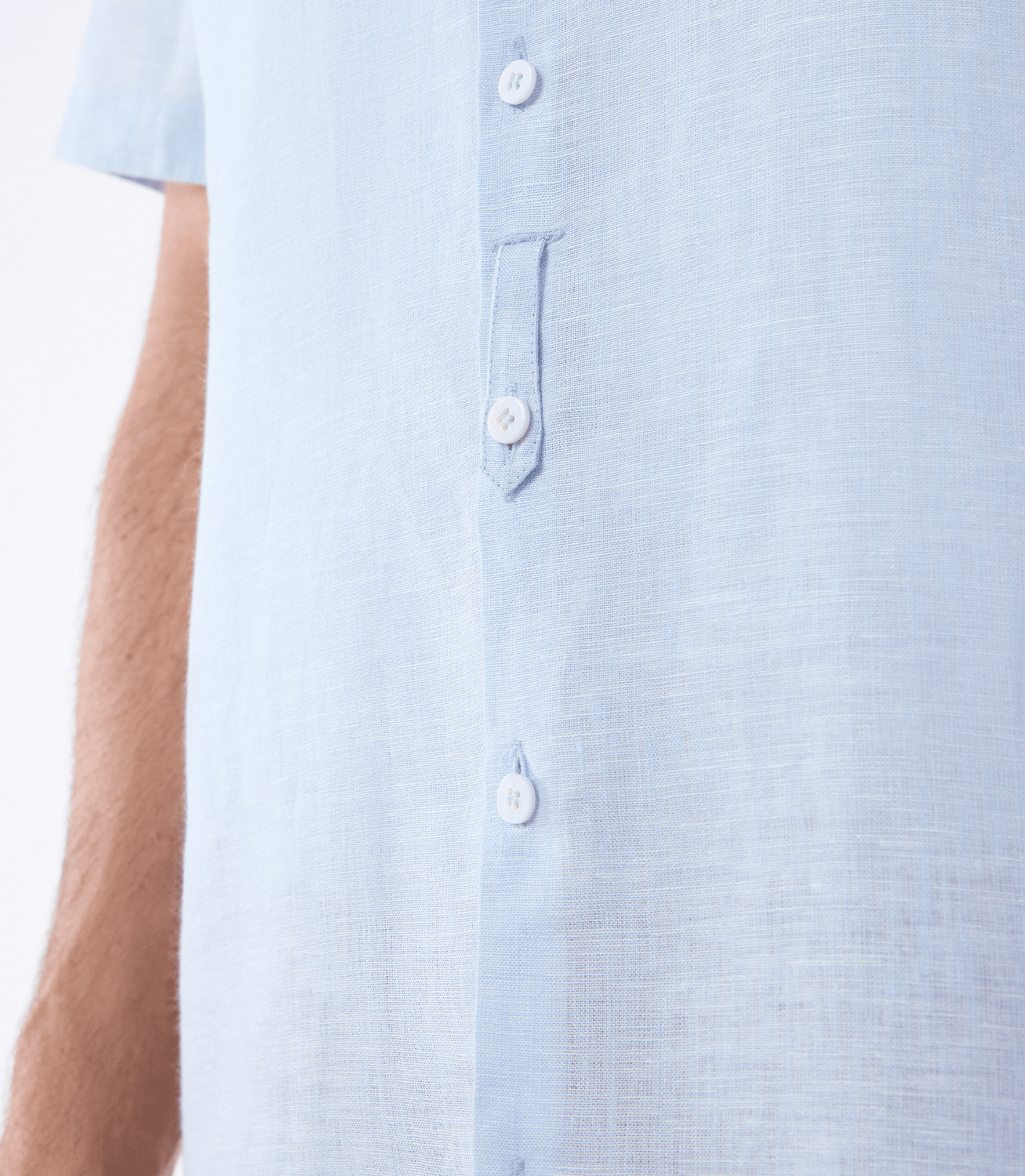 Camisa de Linho Fio Tinto Gola Mao Manga Curta Azul – slide 5