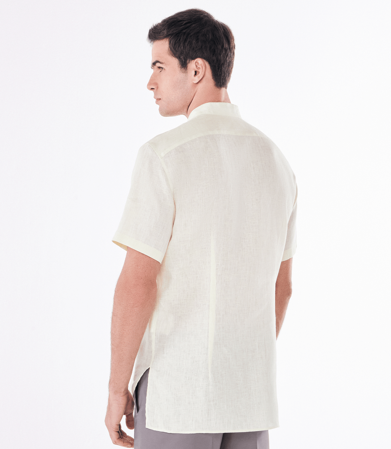 Camisa de Linho Fio Tinto Gola Mao Manga Curta Amarelo – slide 3