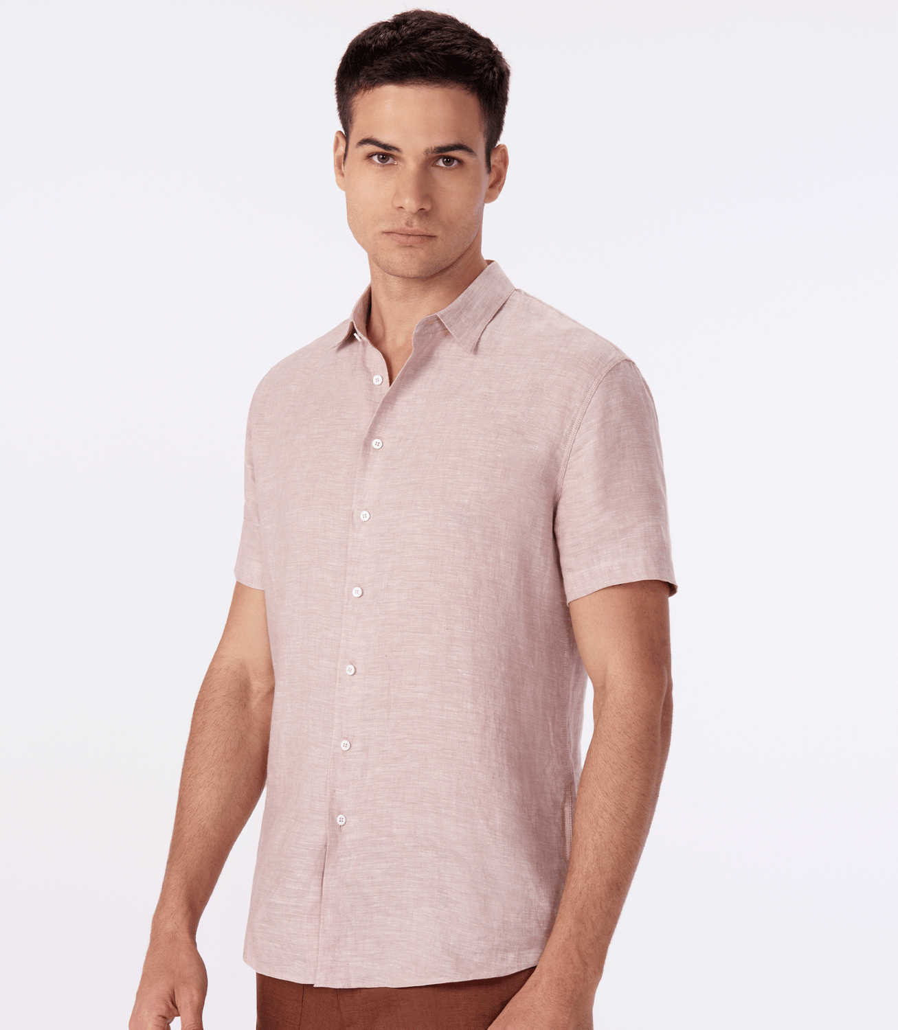 Camisa de Linho Fio Tinto Manga Curta ROSA – slide 1