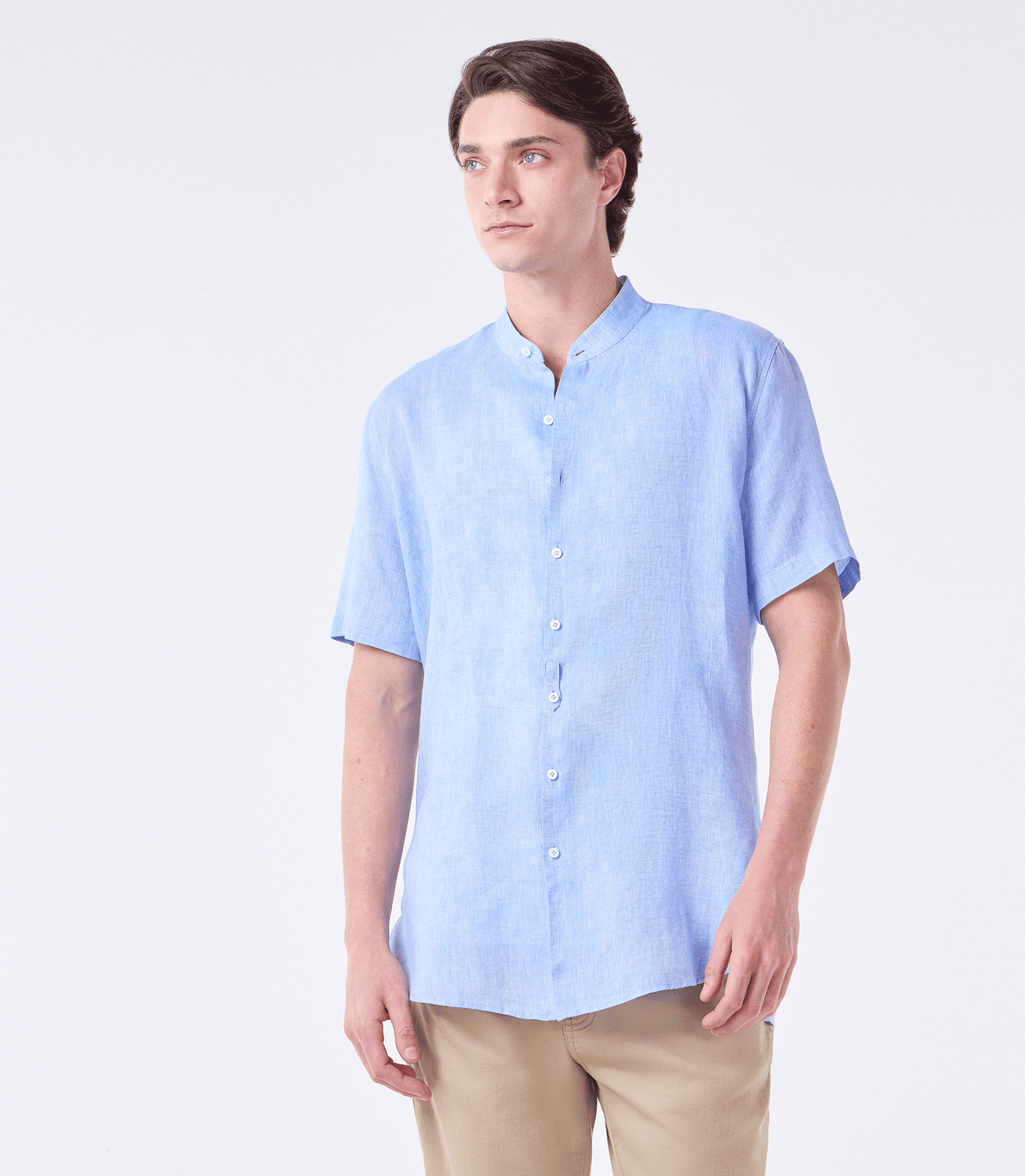 Camisa Linho Gola Mao MC Azul – slide 1
