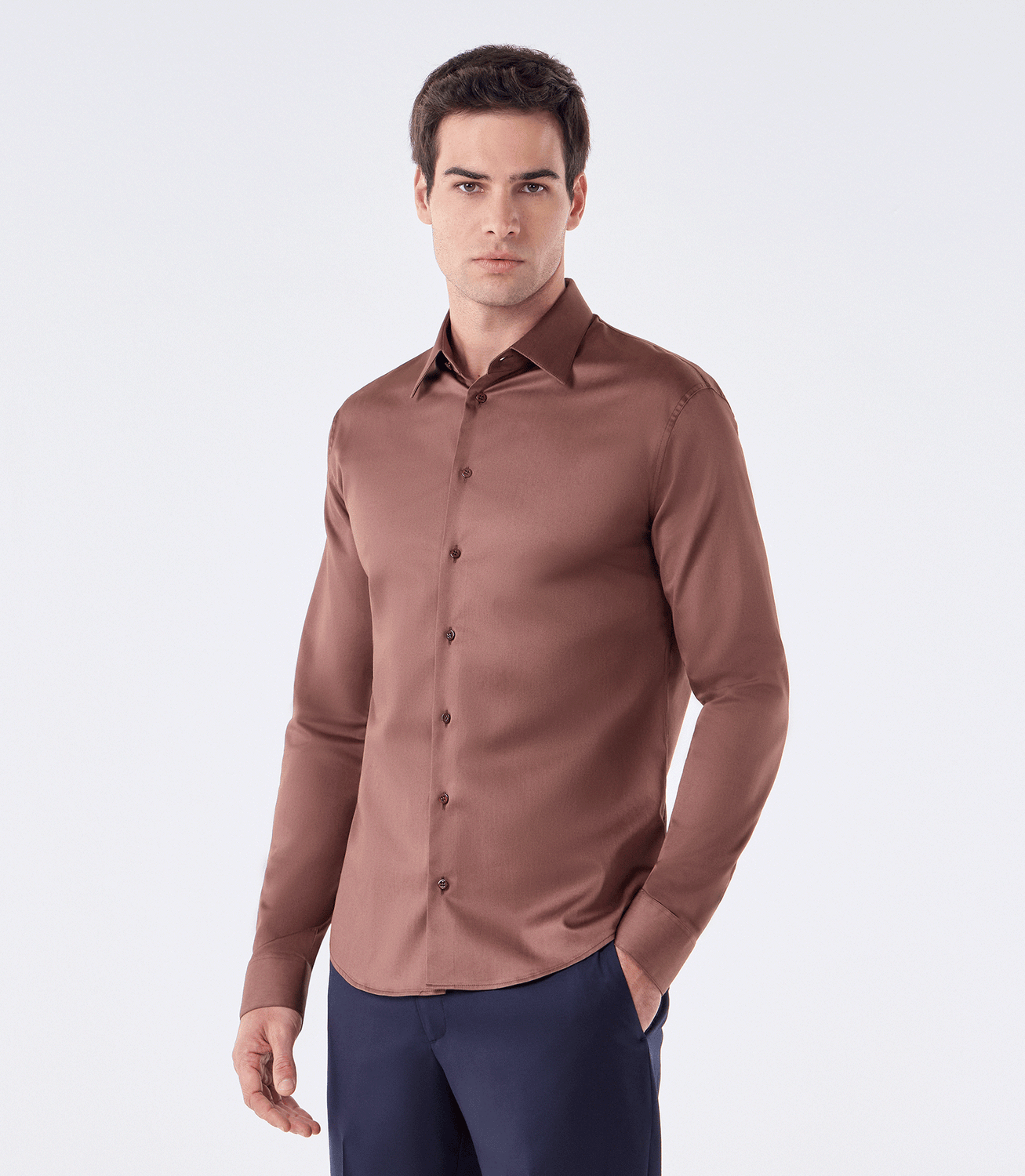 Camisa Social Manga Longa Austin Marrom – slide 1