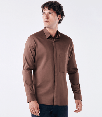 Camisa Tailor Air Pima com Bolso Marrom thumbnail 1