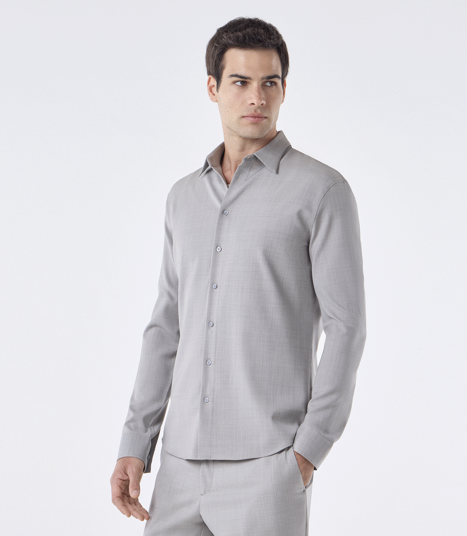 Camisa Social Manga Longa Bege