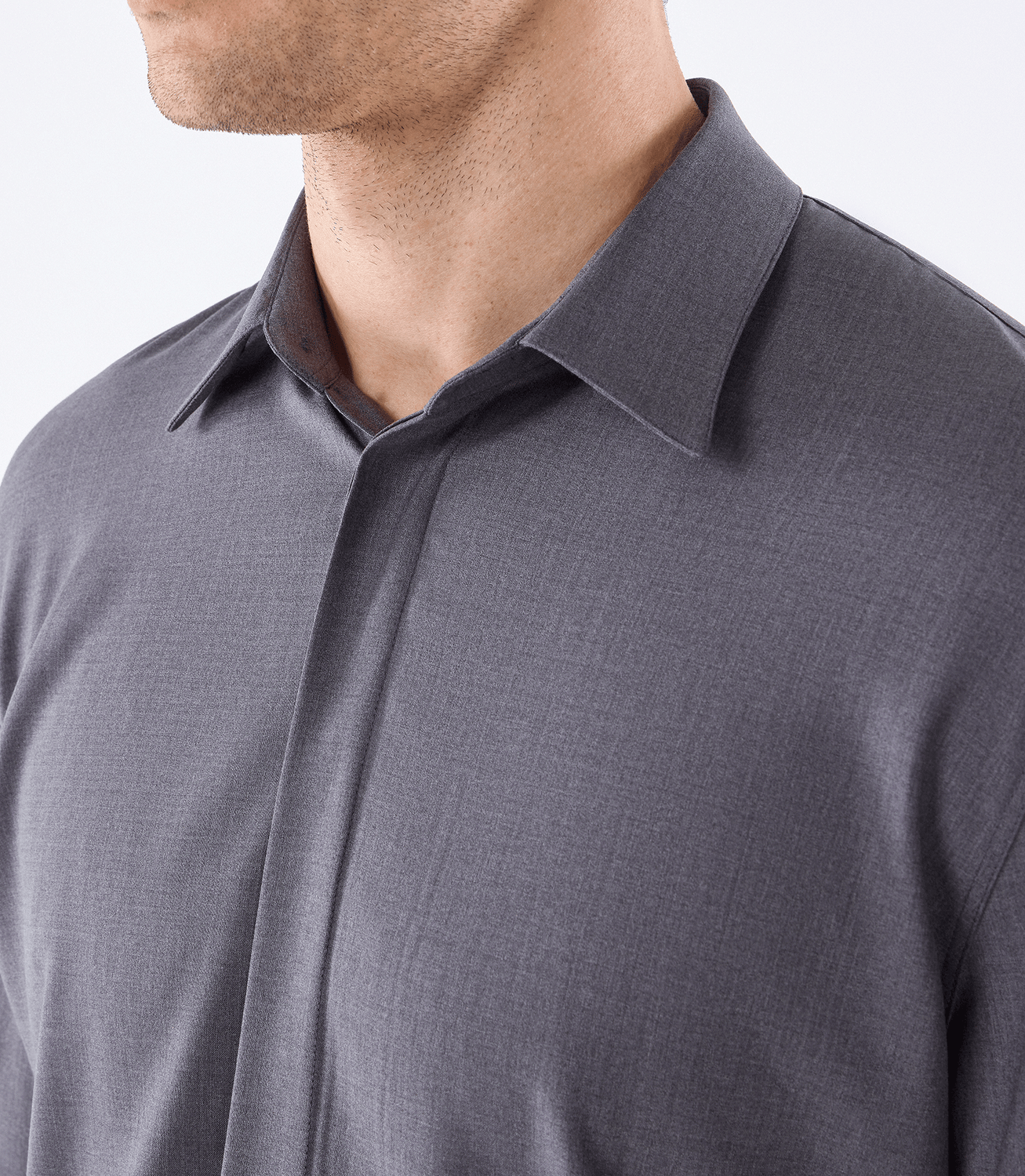 Camisa de Alfaiataria Social Vista Coberta Lã Seda Cinza – slide 4