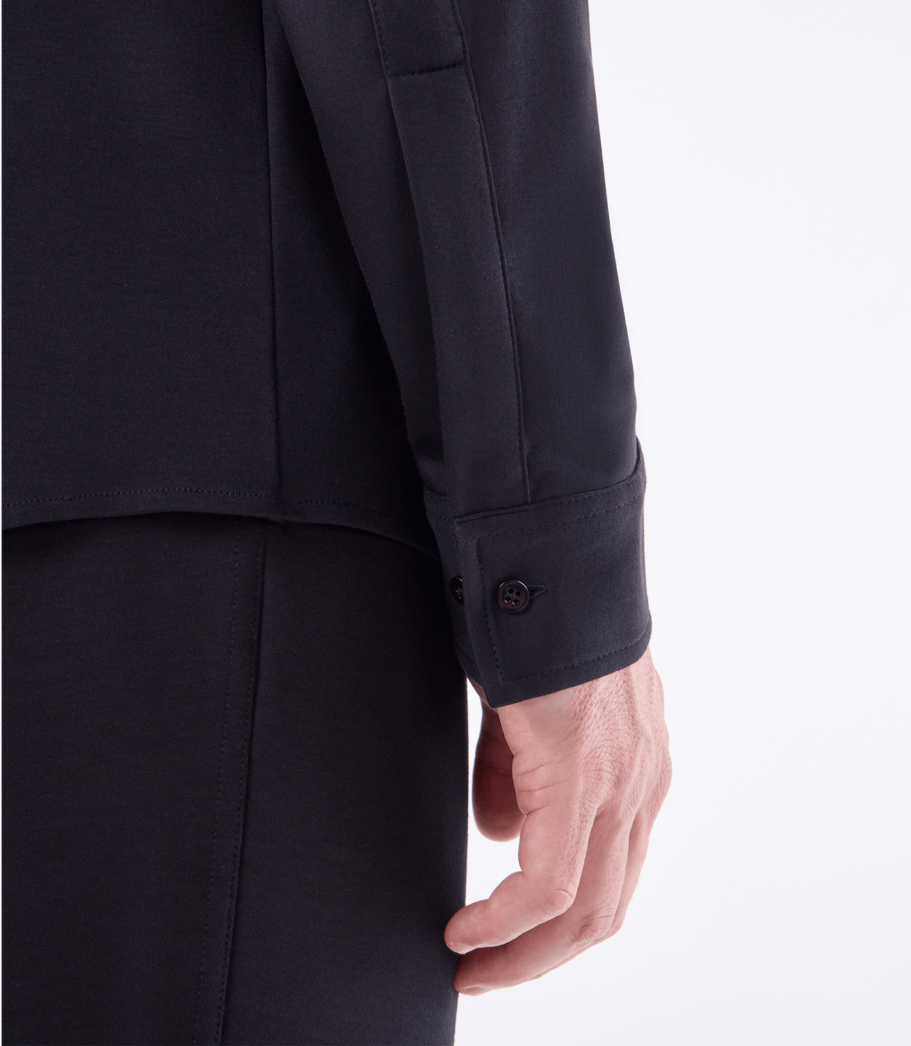 Camisa Casual de Manga Longa Gola Invertida de Malha Preto – slide 5