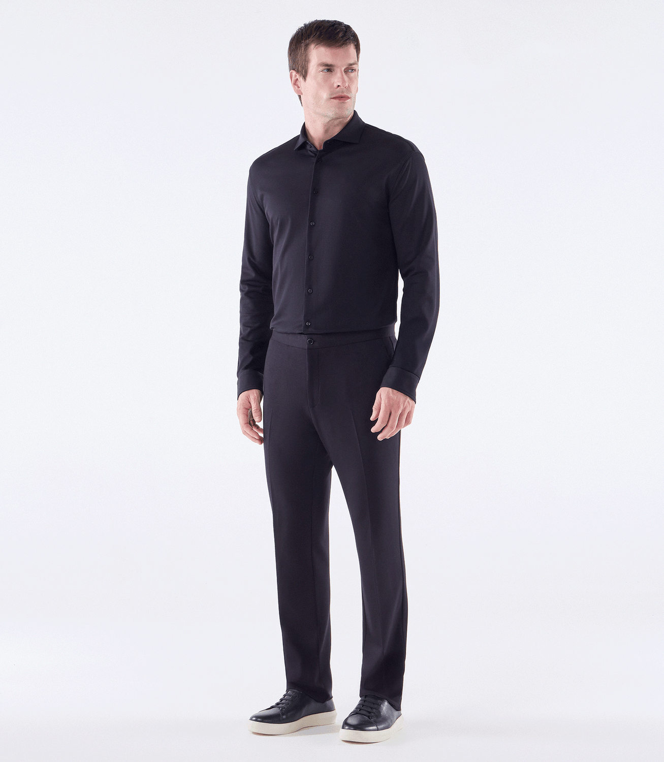 Camisa Casual de Manga Longa Gola Invertida de Malha Preto – slide 6
