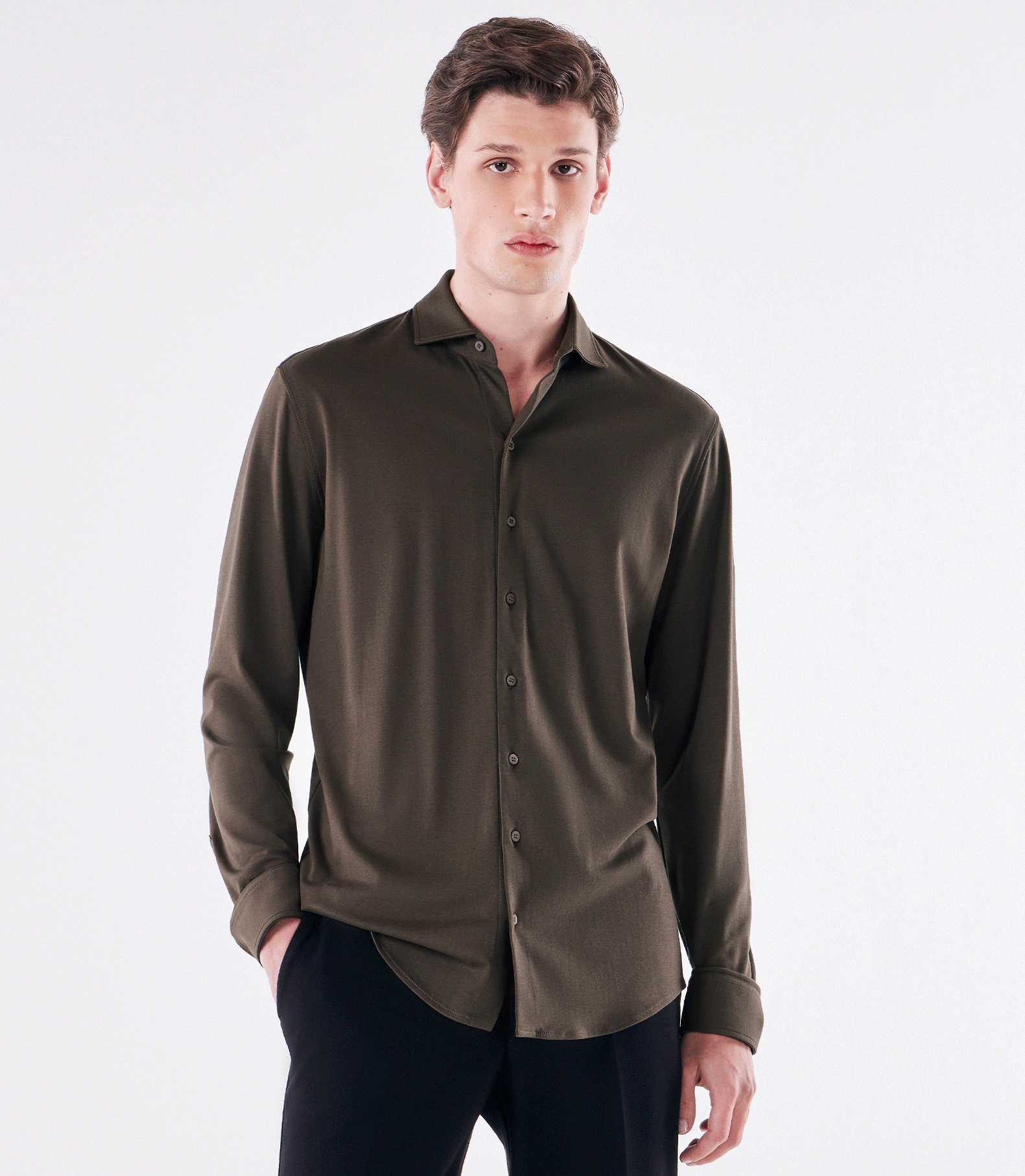Camisa Manga Longa Gola Invertida de Malha Homemeeting Marrom