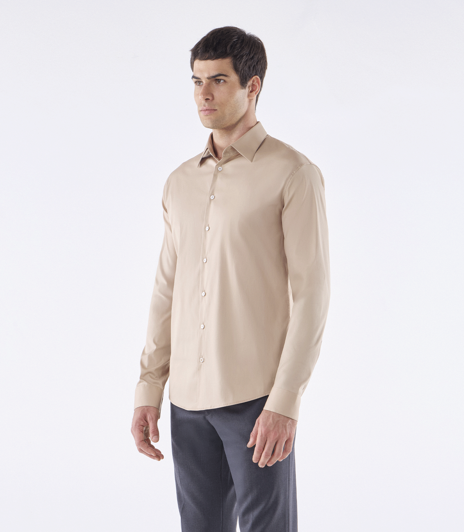 Camisa Social Lar Manga Longa Bege