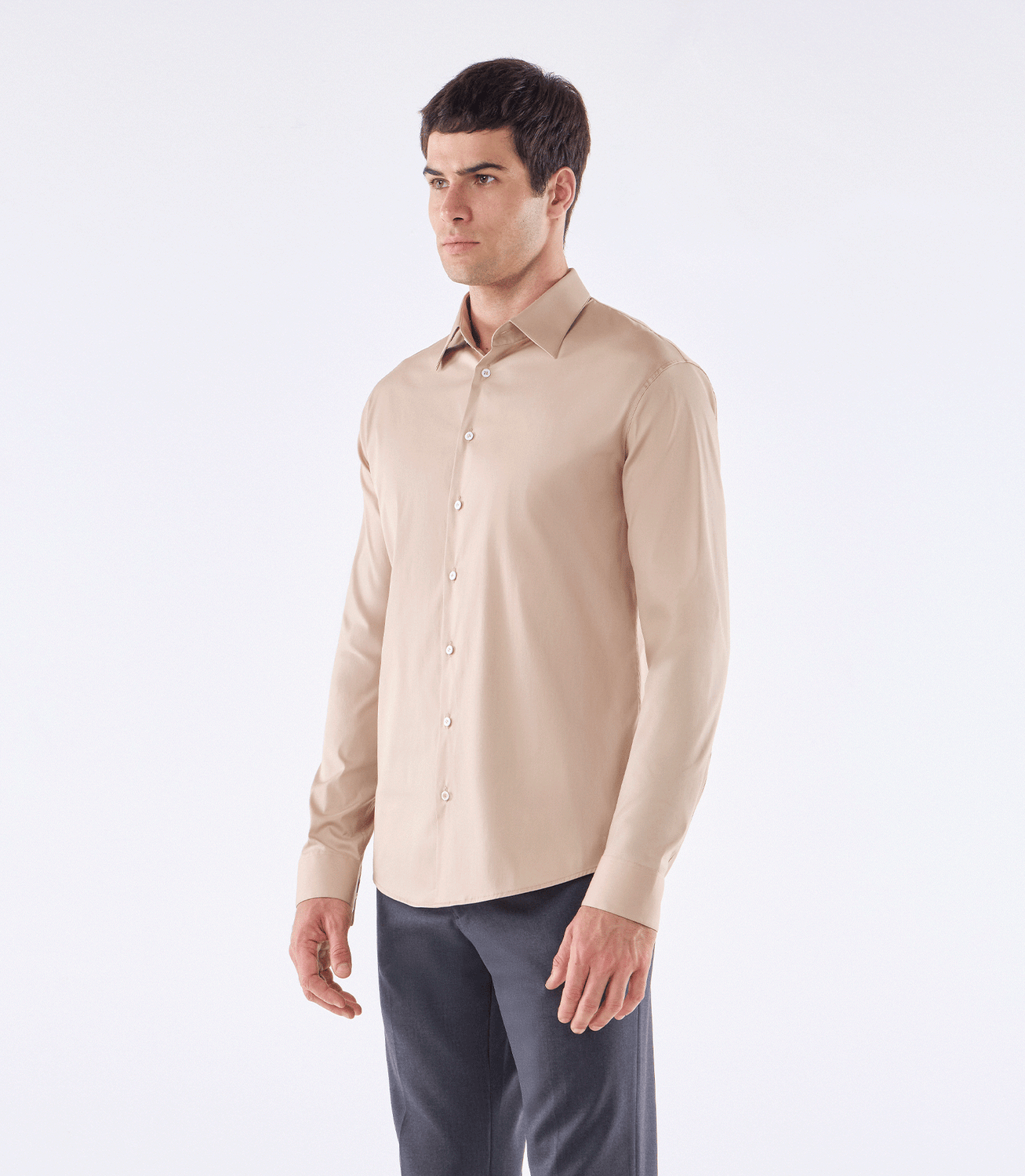 Camisa Social Lar Manga Longa Bege – slide 1
