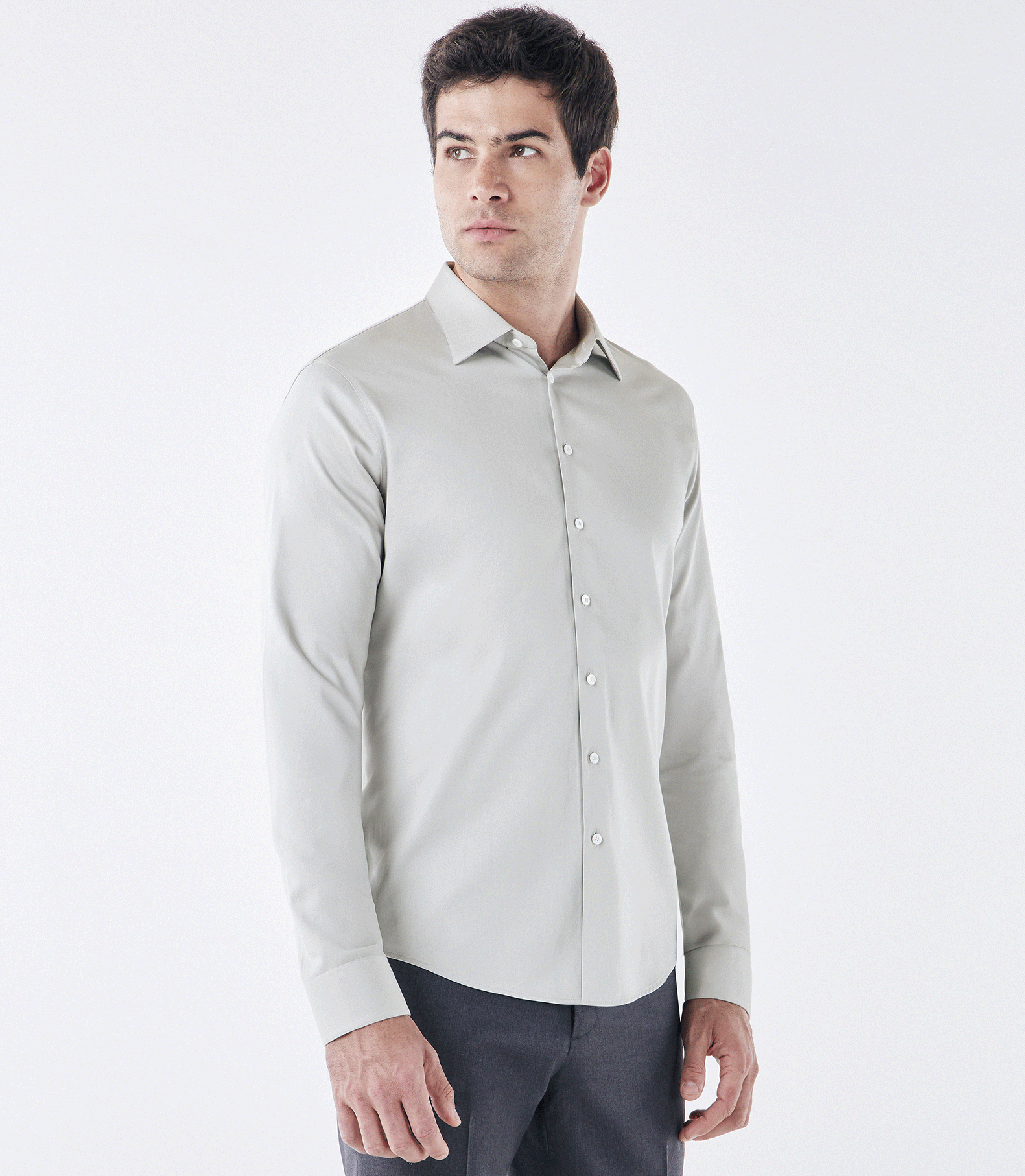 Camisa Social Lar Manga Longa Cinza