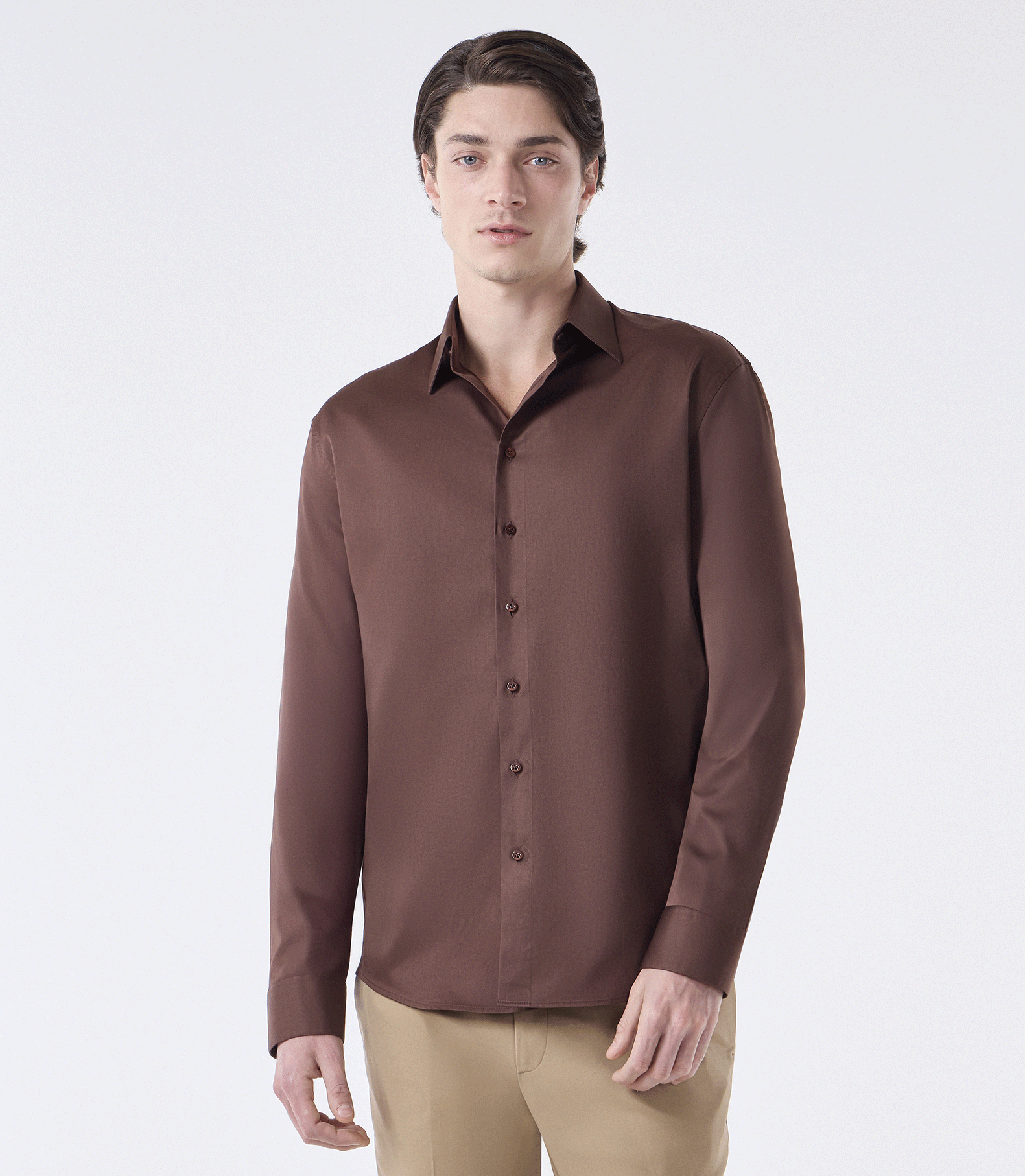 Camisa Social Lar Manga Longa Marrom