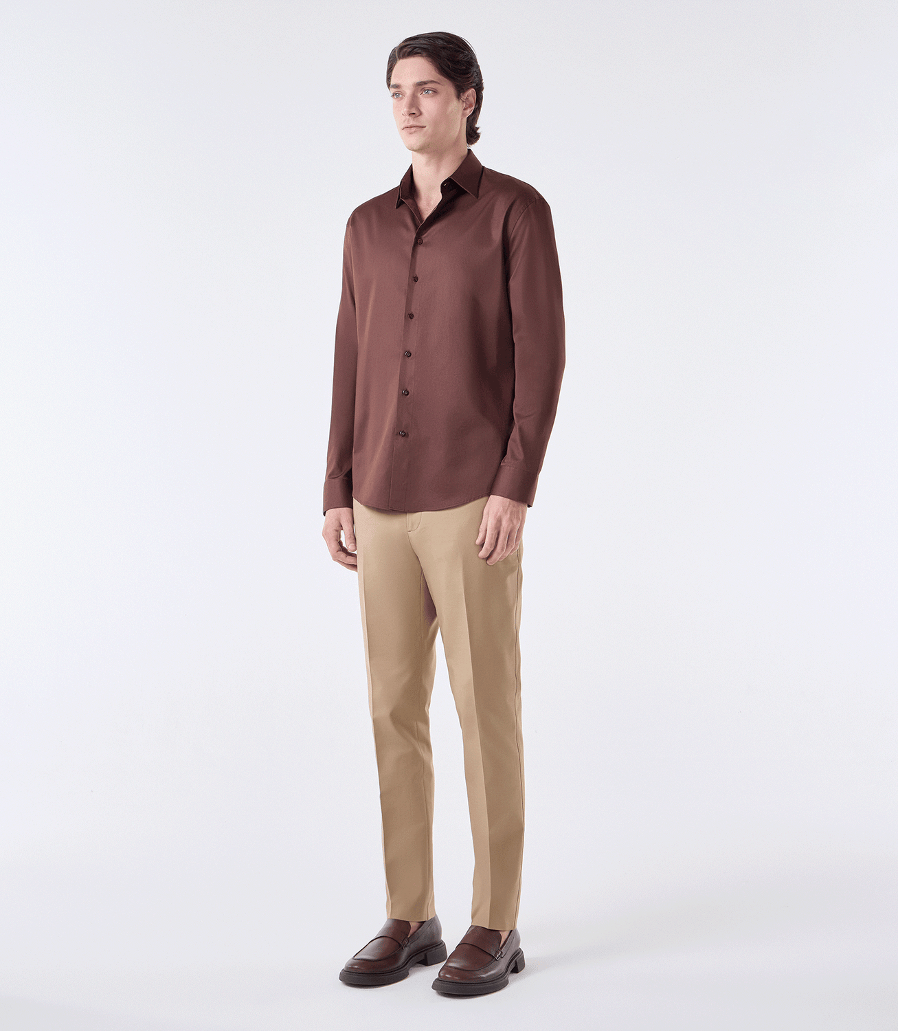 Camisa Social Lar Manga Longa Marrom – slide 2