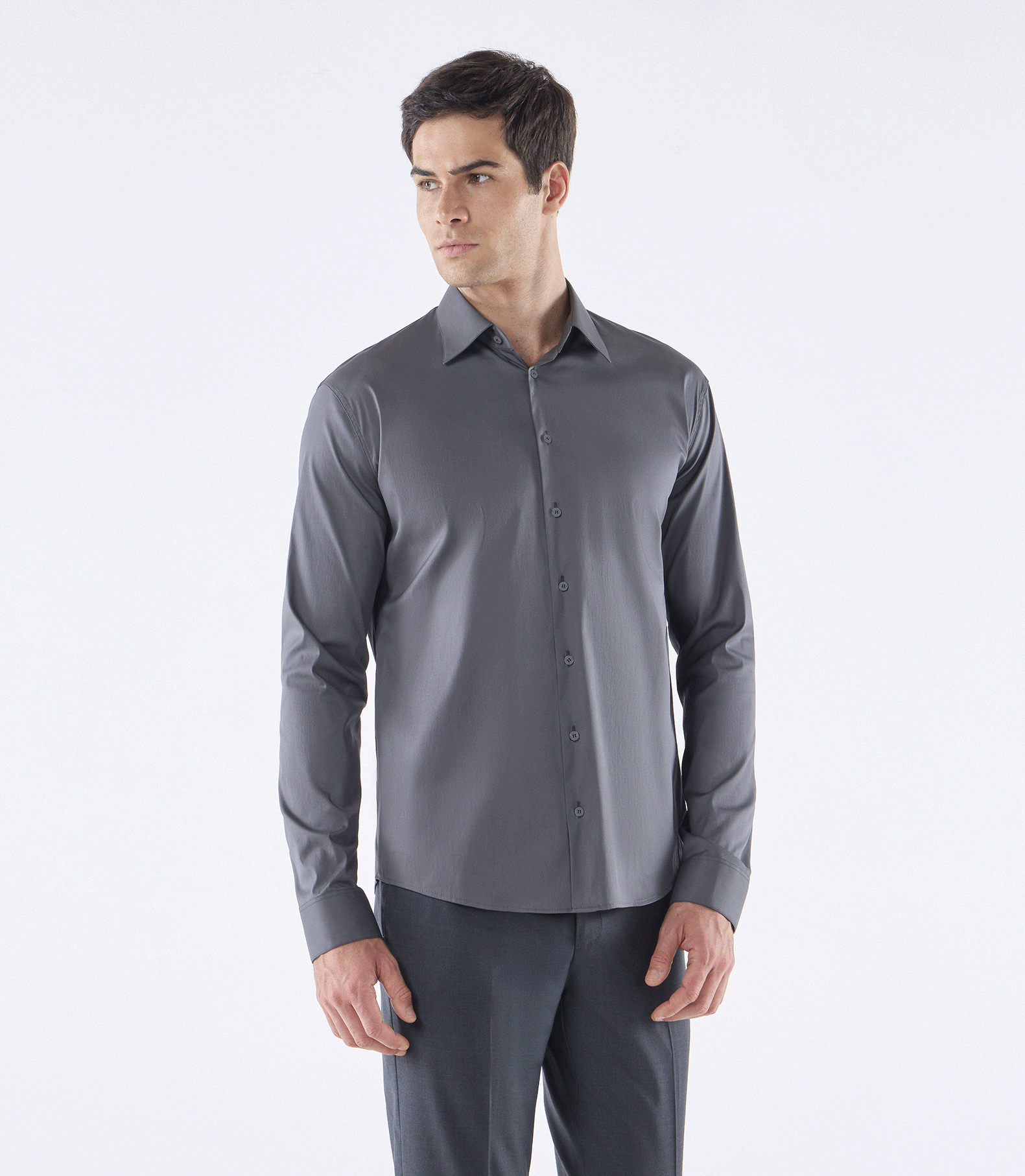 Camisa Social Lar Manga Longa Cinza
