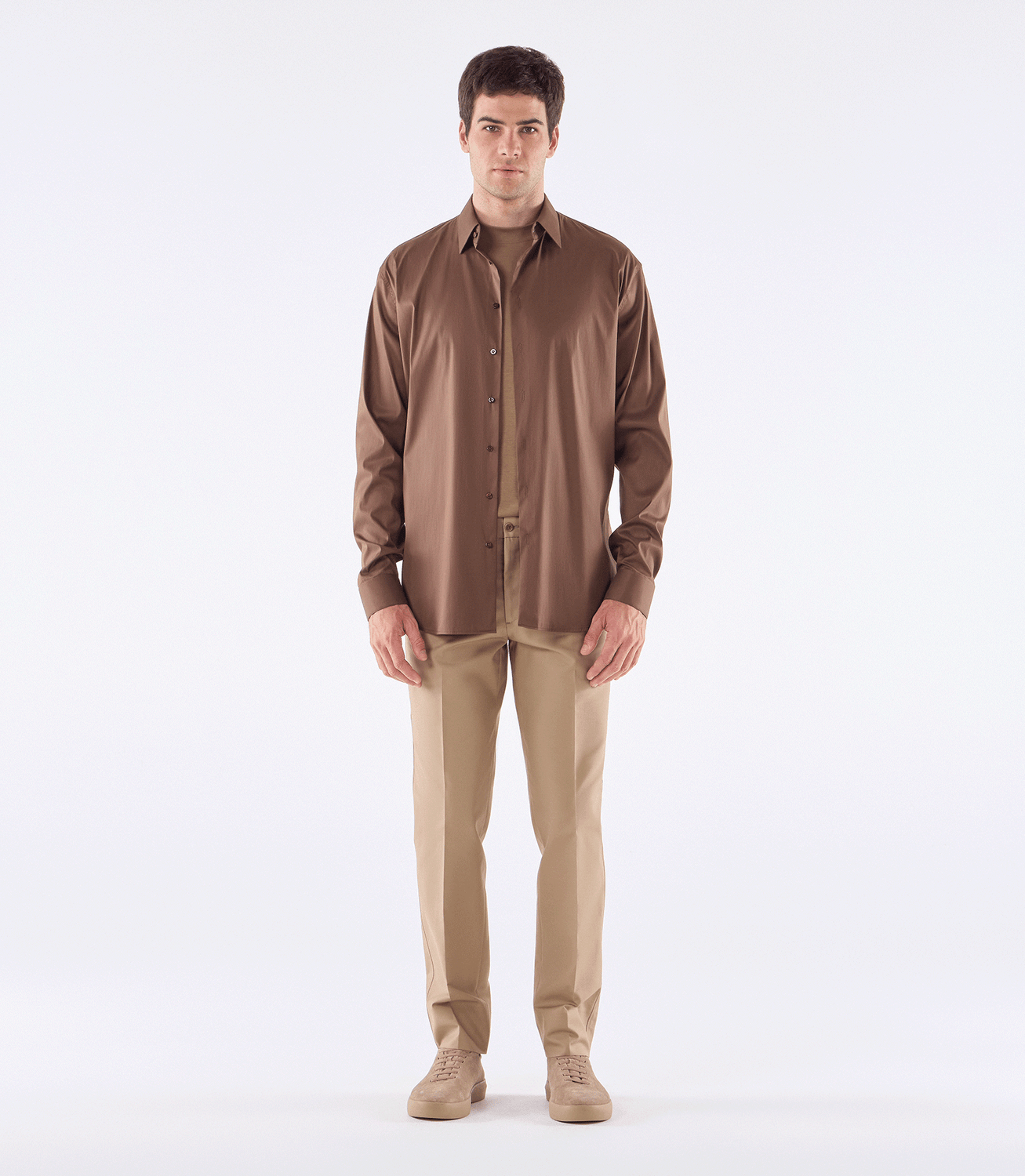Camisa Maxi Manga Longa Tailor Air Marrom – slide 2
