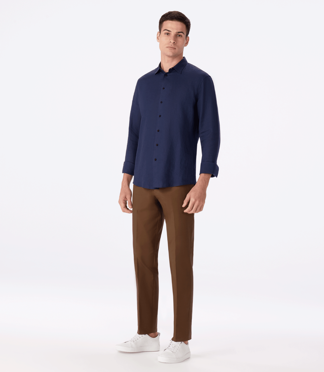 Camisa de Linho Básica Manga Longa Azul – slide 2