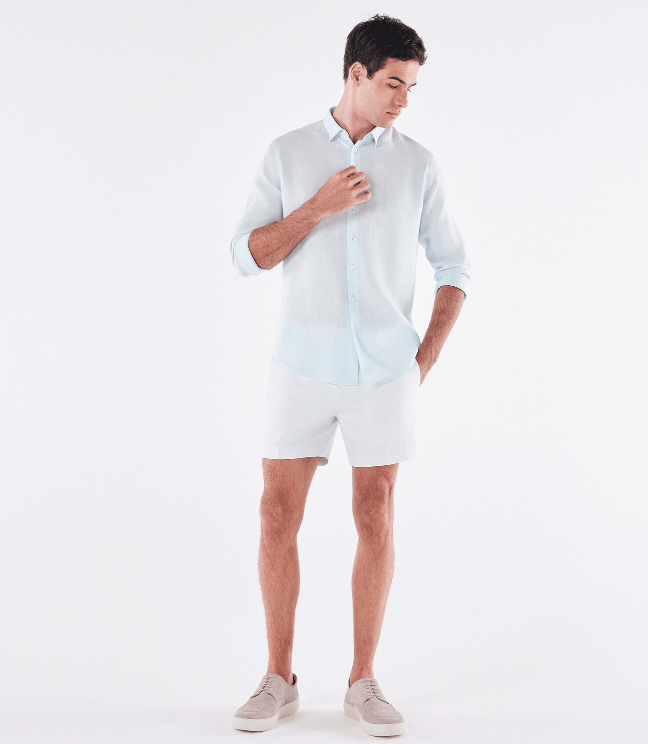 Camisa de Linho Básica Manga Longa Azul – slide 2