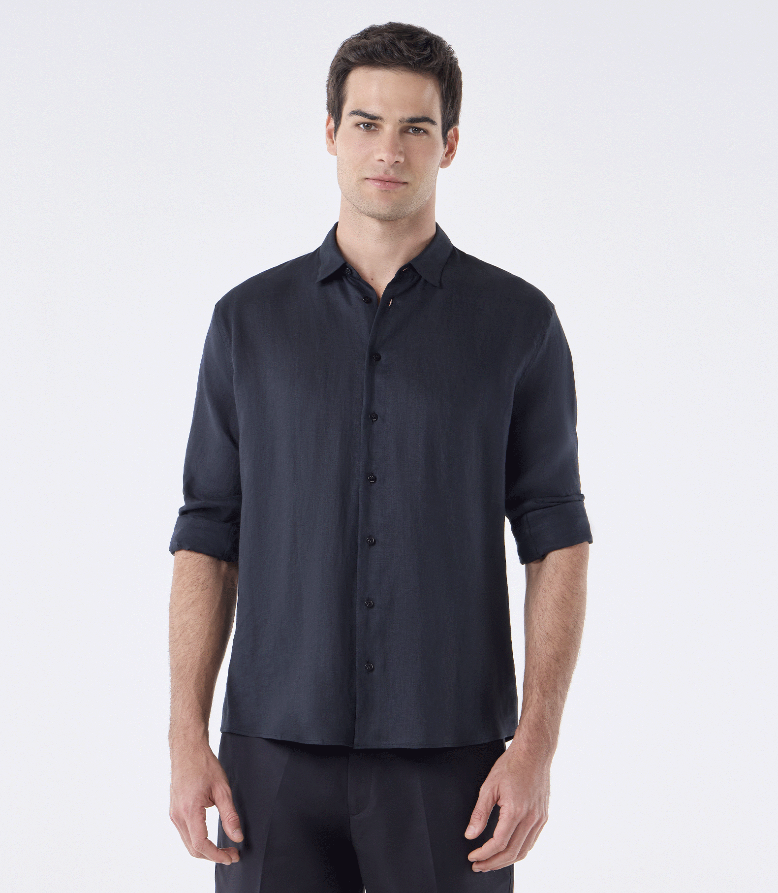 Camisa de Linho Básica Manga Longa Preto