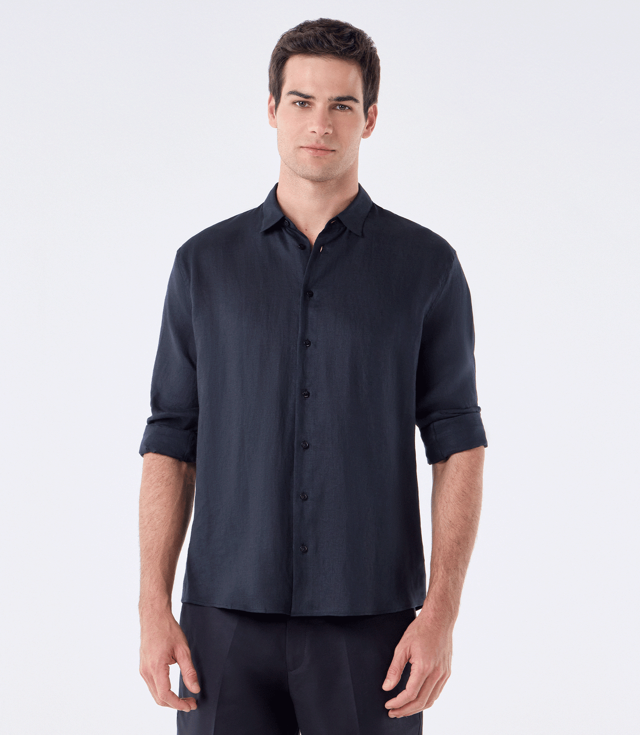 Camisa de Linho Básica Manga Longa Preto – slide 1