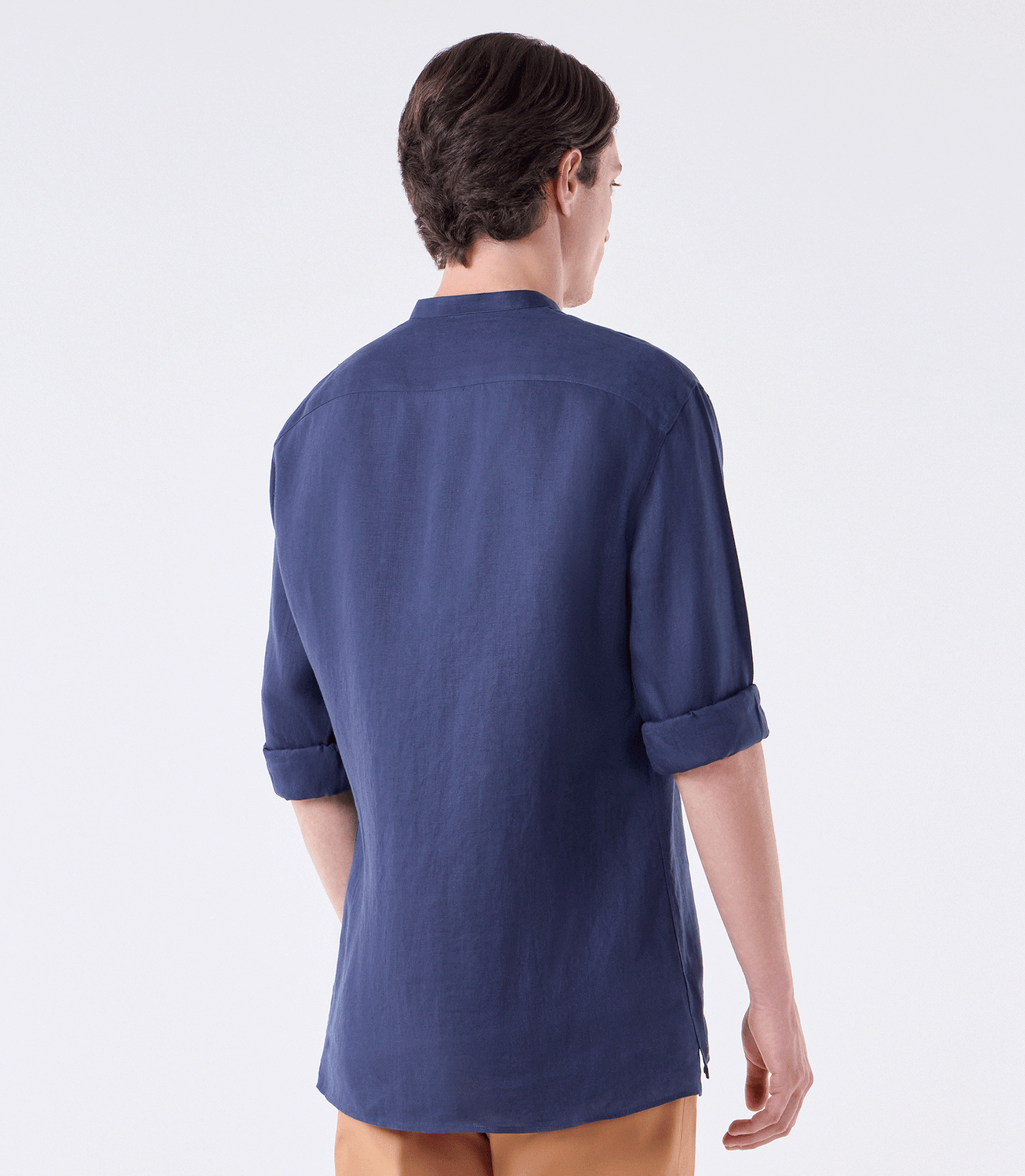 Camisa Linho Gola Mao Vista Alongada Azul – slide 3