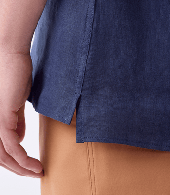 Camisa Linho Gola Mao Vista Alongada Azul thumbnail 5